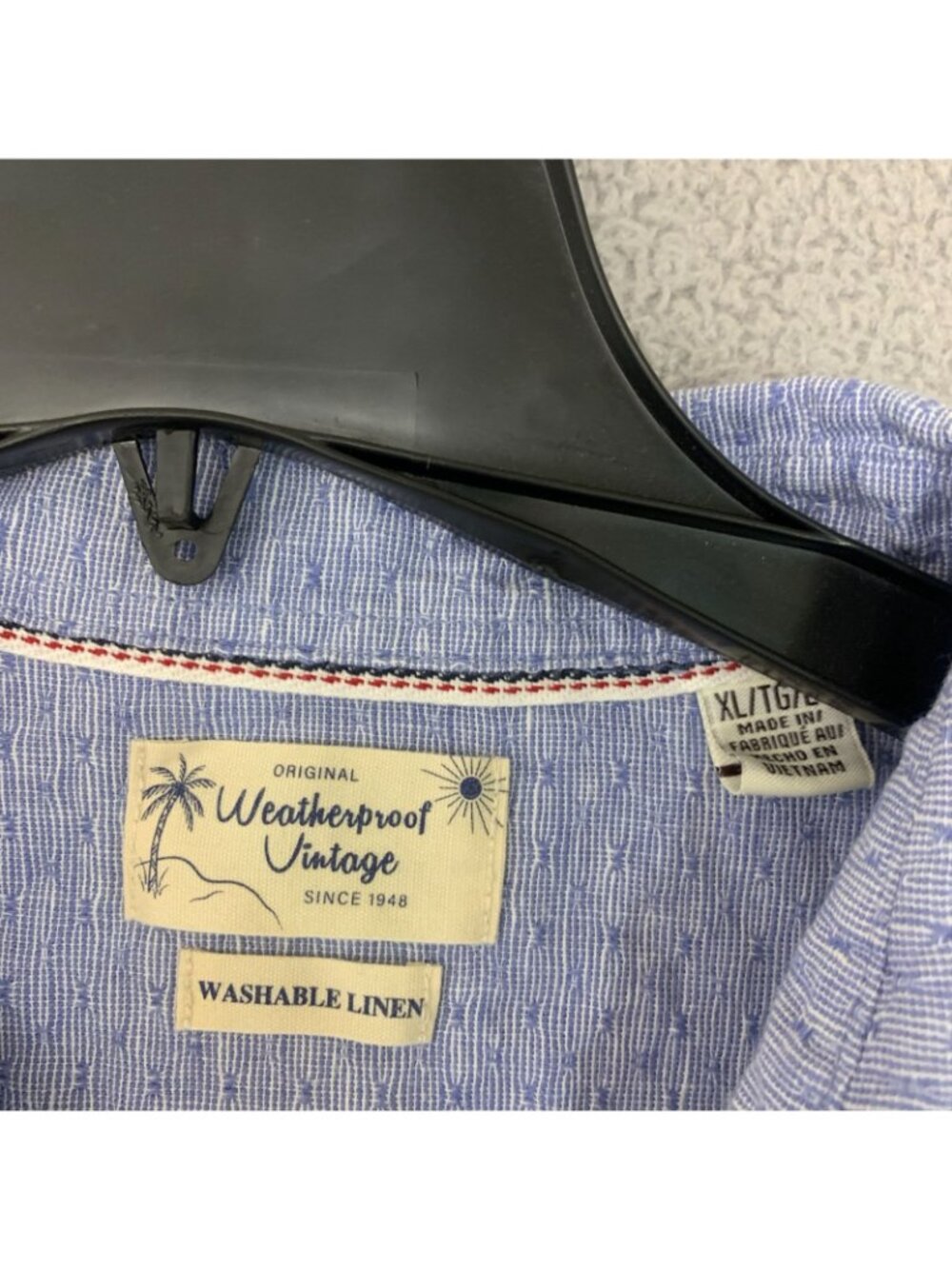 NWOT Weatherproof Vintage Men's XL Blue Washable Linen Blend Short Sleeve Shirt - Picture 8 of 10